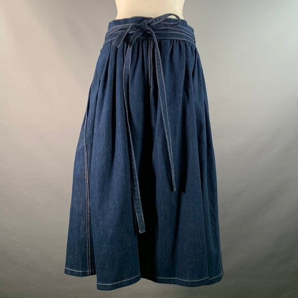 MARC JACOBS Size 6 Indigo Denim Contrast Stitch A-Line Mid-Calf Skirt - Picture 3 of 5